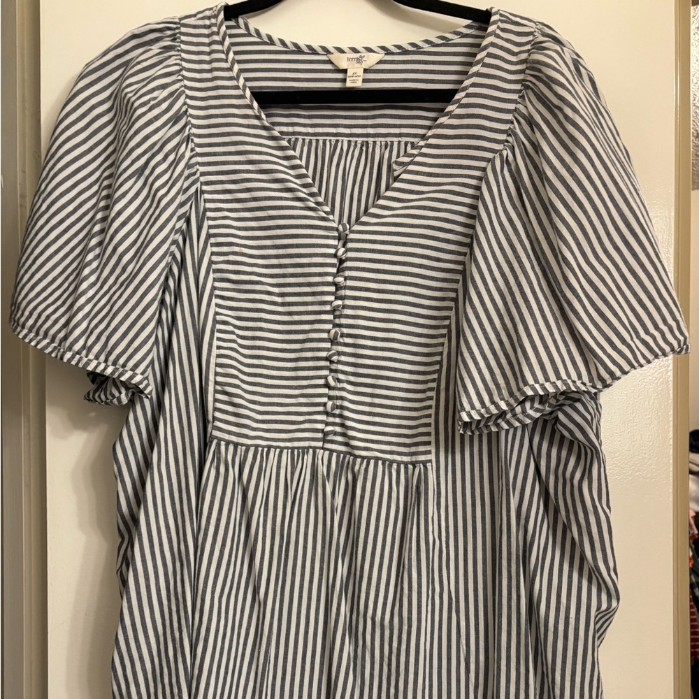 Terra & Sky Navy and White Striped Blouse